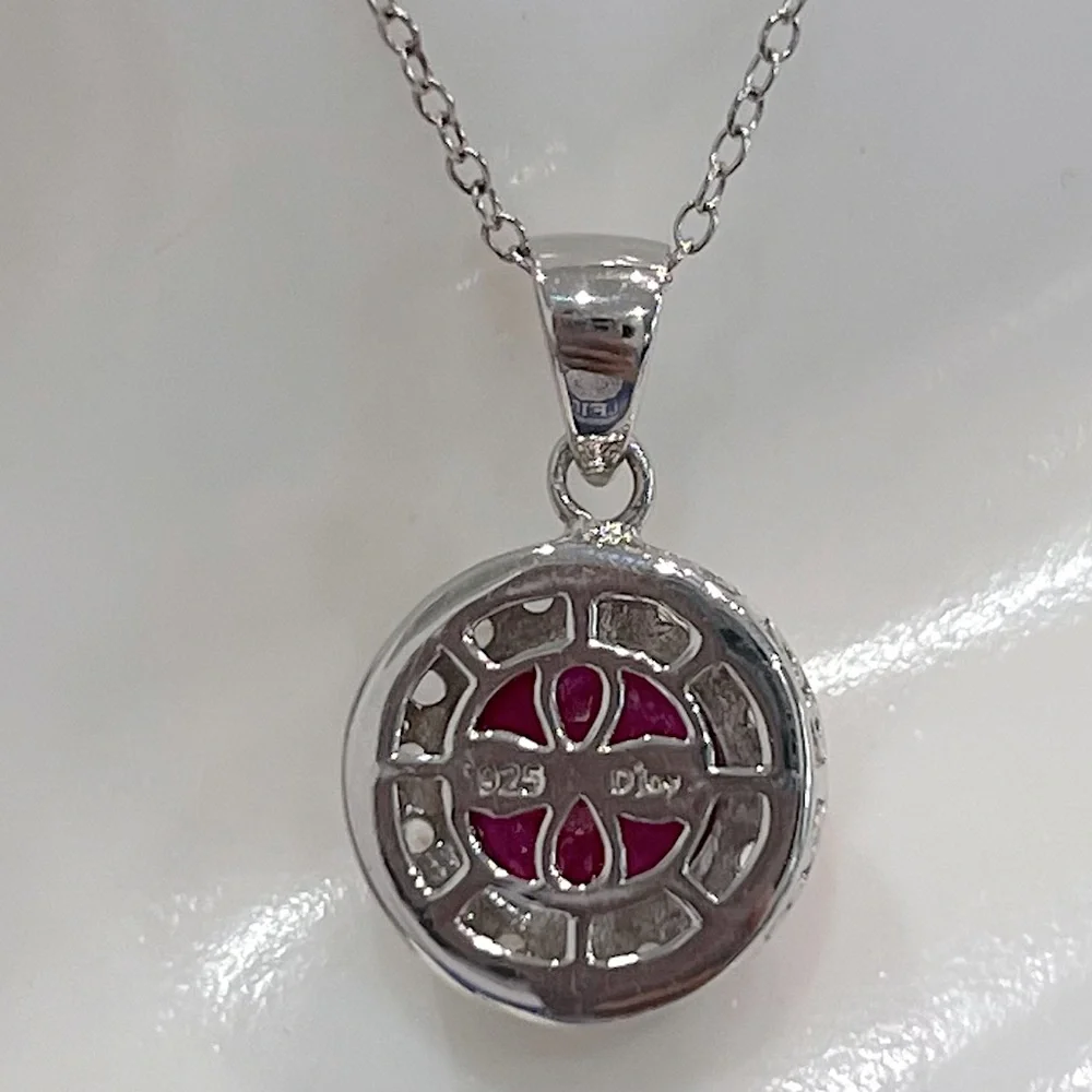 Niassa Ruby White Zircon Sterling Silver Halo Pendant Necklace - Picture 11 of 14